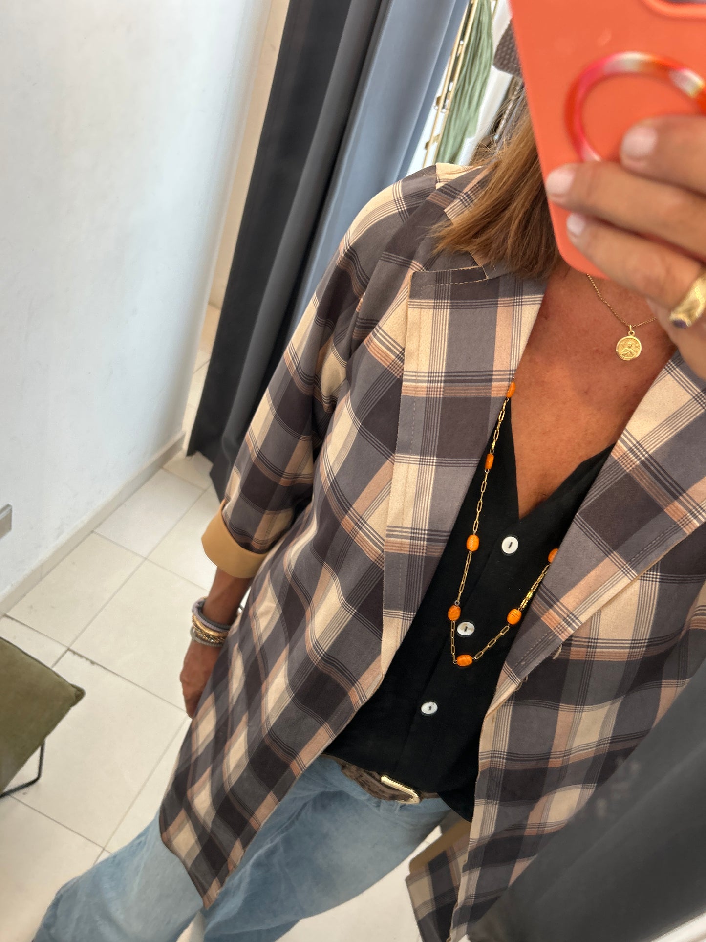 ABRIGO TRES CUARTOS CUADROS