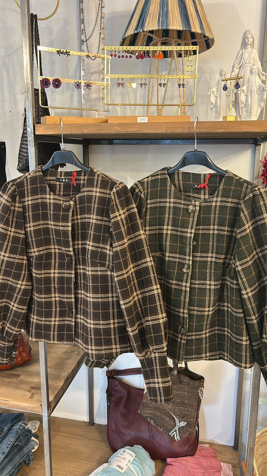 CHAQUETA CUADROS OXFOR MARRON